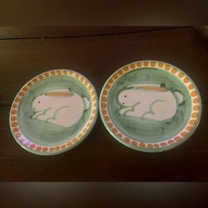 Solimene vietri Green and Orange Rabbit Plates 4 1/2 in round